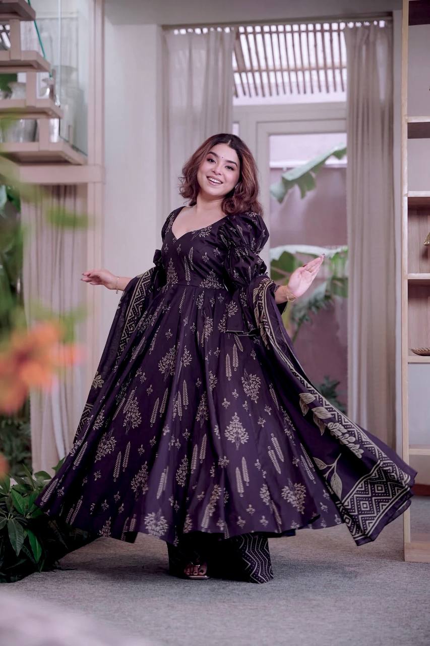 Aubergine Purple Anarkali Set - Festive Wear